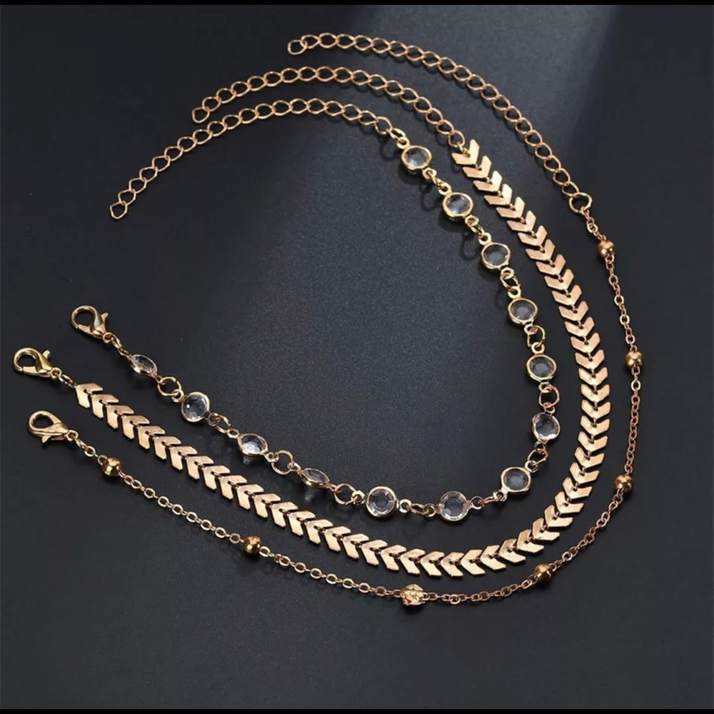 Gold ankle bracelets 3 pieces - Picture 2 of 3